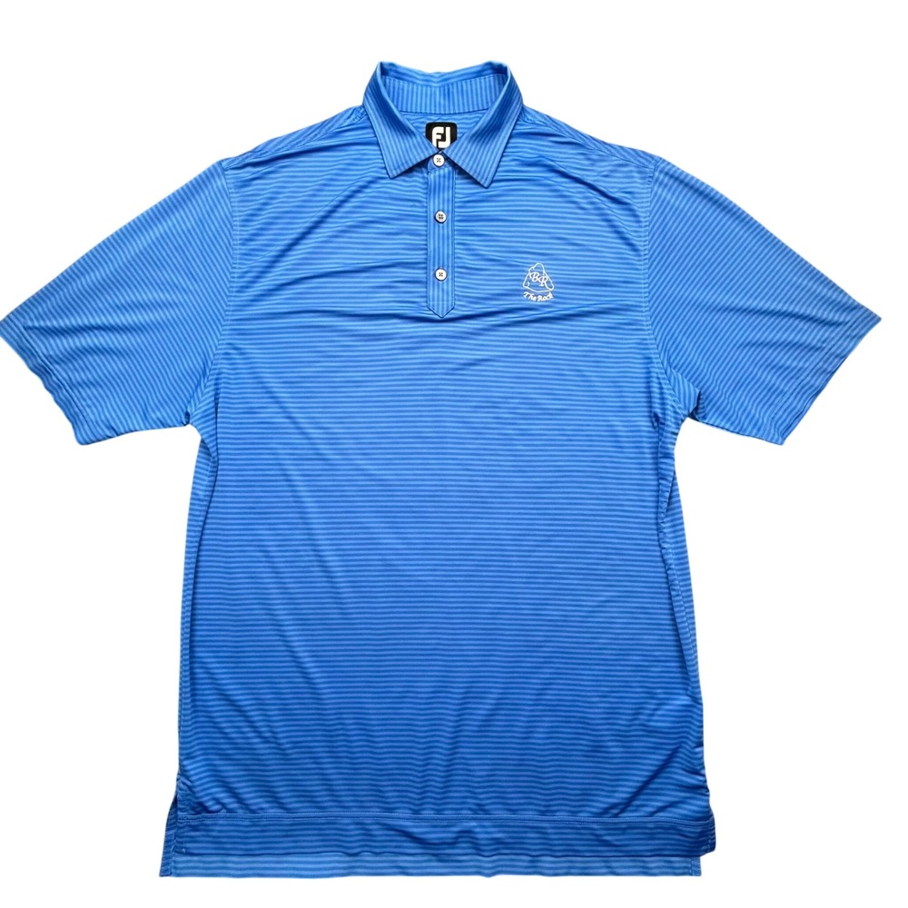 FootJoy Polo Mens L Blue Striped ProDry Performance Golf Shirt BR The Rock Logo
